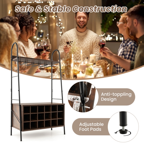 Costway Industrial Wine Rack Freestanding Bottle Holder with Stemware Holder & Open Shelves