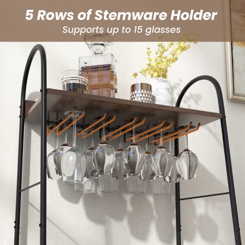 Costway Industrial Wine Rack Freestanding Bottle Holder with Stemware Holder & Open Shelves