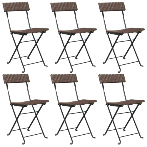 Chaises bistro pliantes VIdaXL 6 pièces en poly rotin brun et en acier