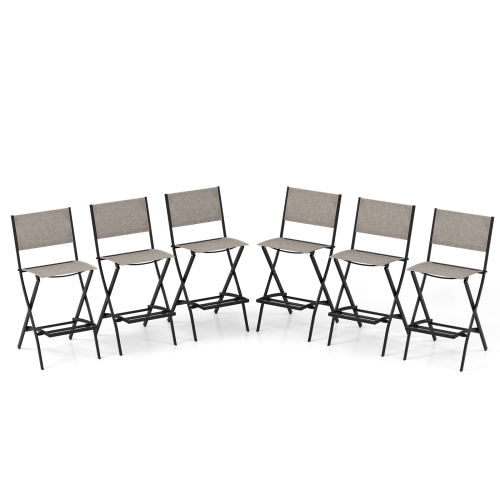 Costway Set of 6 Outdoor Bar Chair Folding Bar Height Stool with Metal Frame Coffee