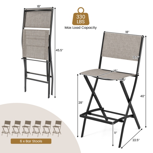 Costway Set of 6 Outdoor Bar Chair Folding Bar Height Stool with Metal Frame Coffee