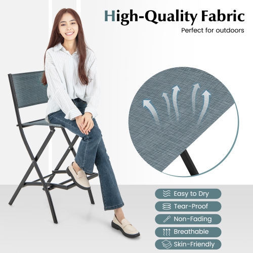 Costway Set of 6 Outdoor Bar Chair Folding Bar Height Stool with Metal Frame Blue