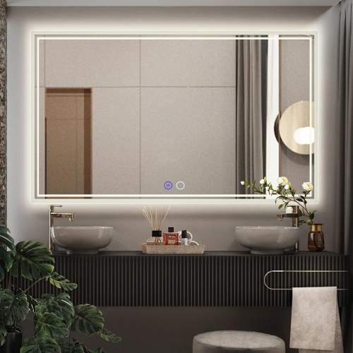 NIERBO  Led Bathroom Mirror 60 X 36 Inch - Upgraded Stepless Dimmable Wall Mirrors \w Anti-Fog Vanity Mirror \w 3 Color Modes, Shatter-Proof, Memory