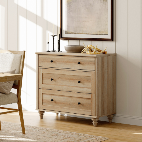 WAMPAT Modern Dresser with 3 Drawers, Kids Dressers with Wide Chest of Drawer for Living Room,Nursery,Hallway, Oak