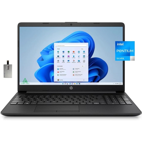 HP 15.6" HD BrightView Laptop - Intel Pentium N5030 - 16GB DDR4 - 256GB PCIe SSD - Windows 11 - Black - 32GB USB Card by HP - Refurbished condition - Image 2