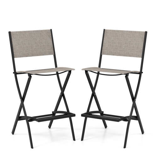 Costway Set of 2 Outdoor Bar Chair Folding Bar Height Stool with Metal Frame