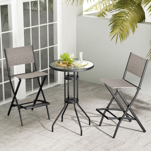 Costway Set of 2 Outdoor Bar Chair Folding Bar Height Stool with Metal Frame