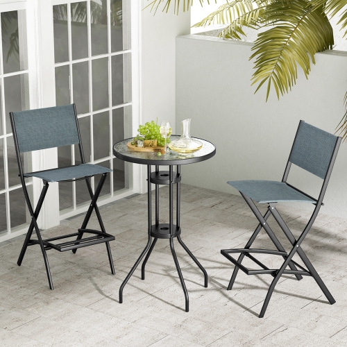 Costway Set of 2 Outdoor Bar Chair Folding Bar Height Stool with Metal Frame