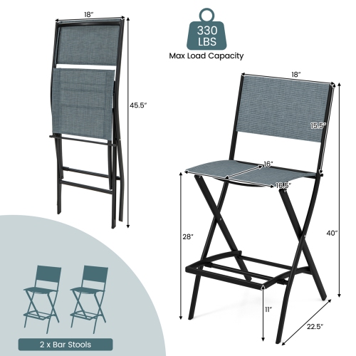 Costway Set of 2 Outdoor Bar Chair Folding Bar Height Stool with Metal Frame