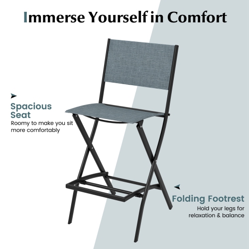 Costway Set of 2 Outdoor Bar Chair Folding Bar Height Stool with Metal Frame