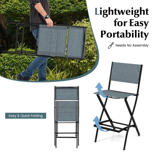 Costway Set of 2 Outdoor Bar Chair Folding Bar Height Stool with Metal Frame