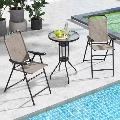 Costway 2 PCS Patio Bar Chair Folding Bar Height Metal Frame with Footrest Garden