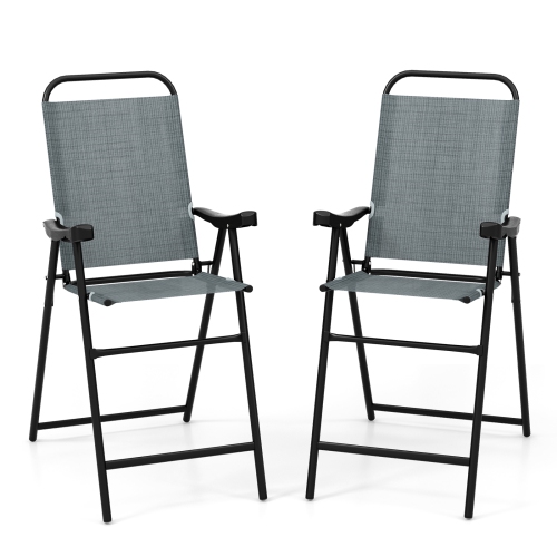 Costway 2 PCS Patio Bar Chair Folding Bar Height Metal Frame with Footrest Garden