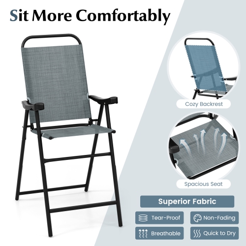 Costway 2 PCS Patio Bar Chair Folding Bar Height Metal Frame with Footrest Garden