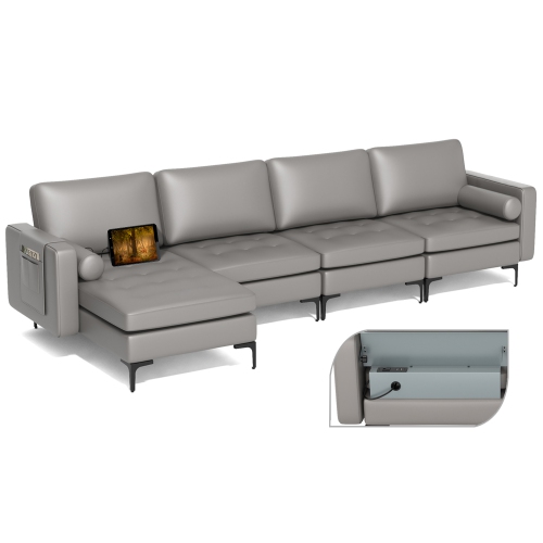 COSTWAY  Modular L-Shaped Sectional Sofa With Reversible Chaise & 4 USB Ports