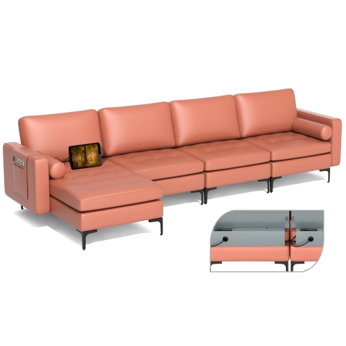 Costway Modular L-shaped Sectional Sofa with Reversible Chaise & 4 USB Ports