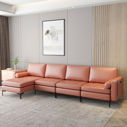 Costway Modular L-shaped Sectional Sofa with Reversible Chaise & 4 USB Ports