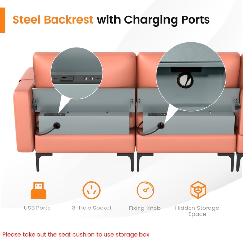 Costway Modular L-shaped Sectional Sofa with Reversible Chaise & 4 USB Ports