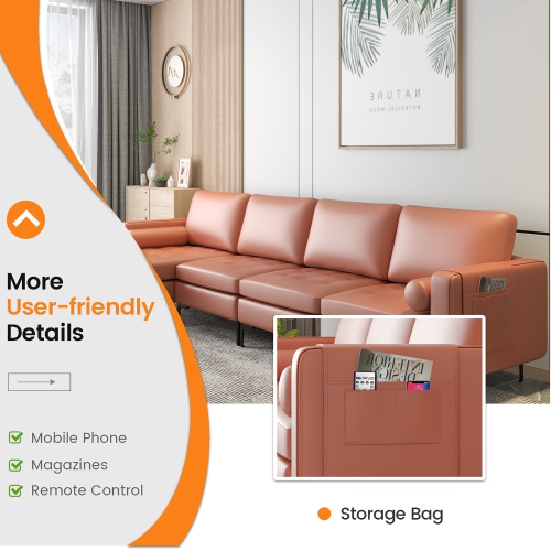 Costway Modular L-shaped Sectional Sofa with Reversible Chaise & 4 USB Ports