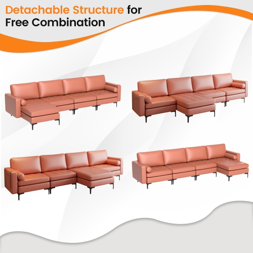 Costway Modular L-shaped Sectional Sofa with Reversible Chaise & 4 USB Ports