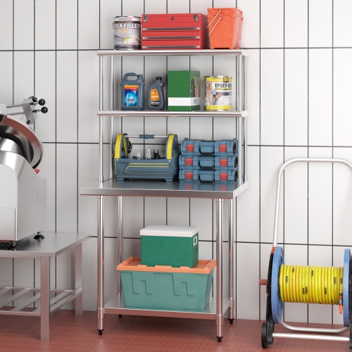 Costway 36" 2-Tier Overshelf for Prep & Worktable Stainless Steel Adjustable Lower Shelf