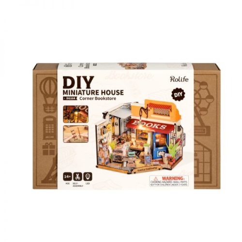 Rolife Corner Bookstore DG164 3D Puzzle Kit | 108 Pieces | Plywood, Paper, Resin Parts | Ages 14+