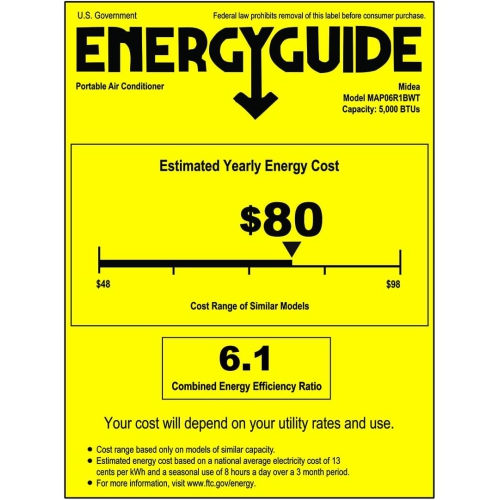 Midea 6,000 BTU ASHRAE Portable Air Conditioner, Cools up to 150 Sq. Ft., with Dehumidifier & Fan mode, Easy- to-use Remote Control & Window