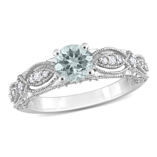 3/4 Carat Light Aquamarine Ring with Diamonds in 10K White Gold