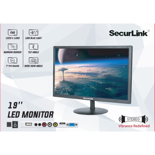 SECURILINK MONITEUR DEL HD intégrale 19 po, couleurs 16,7&nbsp;M, 6,5&nbsp;ms, contraste élevé, moniteur NVR, haut-parleurs stéréo intégrés à grand