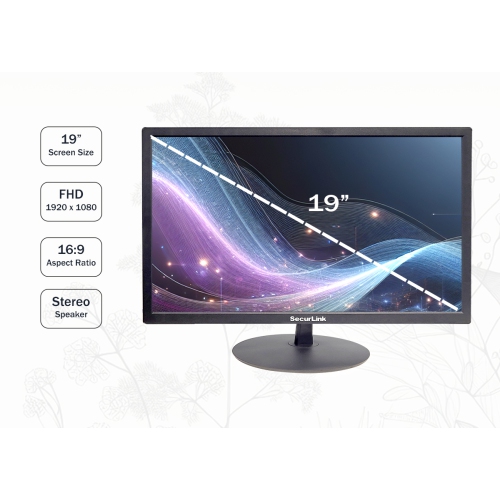 SECURILINK MONITEUR DEL HD intégrale 19 po, couleurs 16,7&nbsp;M, 6,5&nbsp;ms, contraste élevé, moniteur NVR, haut-parleurs stéréo intégrés à grand