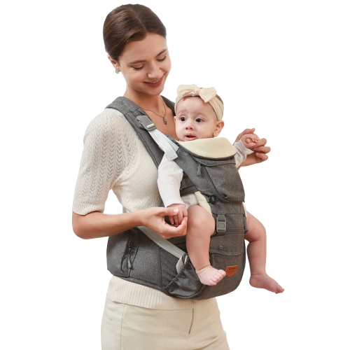 Porte-bébé ergonomique 6-en-1 avec siège pour hanches Sunveno, gris