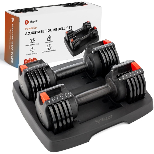 Lifepro Adjustable Dumbbell Set - Hand Weights for Women and Men - Dumbbell with Adjustable Weights, 5lb, 10lb, 15lb, 20lb, 25lb