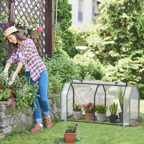 Costway Raised Garden Bed with Dual Zipper Door Greenhouse for Patios and Backyards