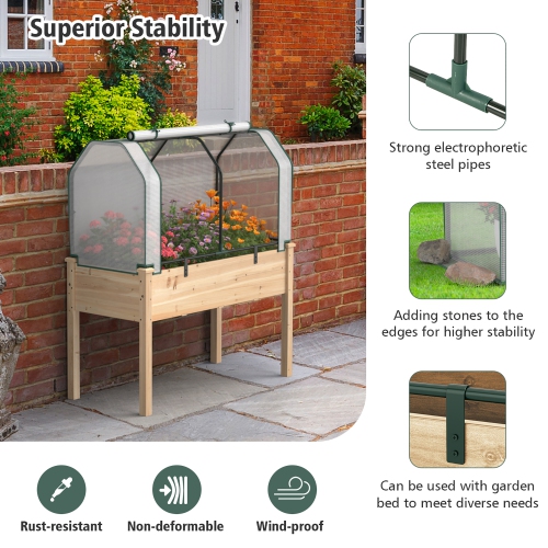 Costway Raised Garden Bed with Dual Zipper Door Greenhouse for Patios and Backyards