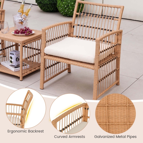 Costway 5 Piece Patio Rattan Wicker Conversation Set with 2-Tier Coffee Table & 2 Ottomans