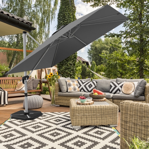 Parasol en porte-à-faux excentré de patio de 10ft pi avec base en aluminium inclinable à 360 degrés de Costway
