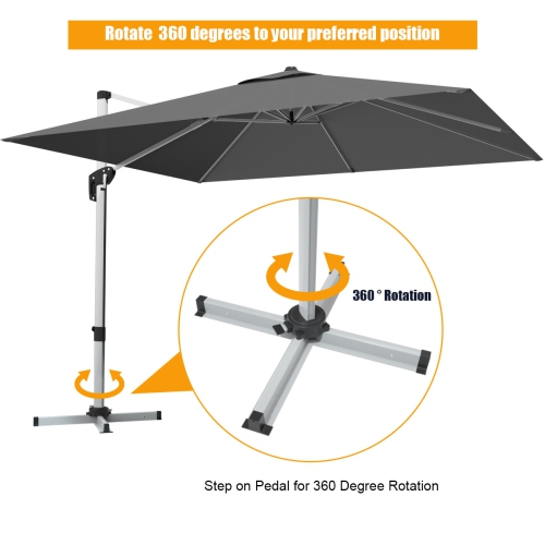 Parasol en porte-à-faux excentré de patio de 10ft pi avec base en aluminium inclinable à 360 degrés de Costway