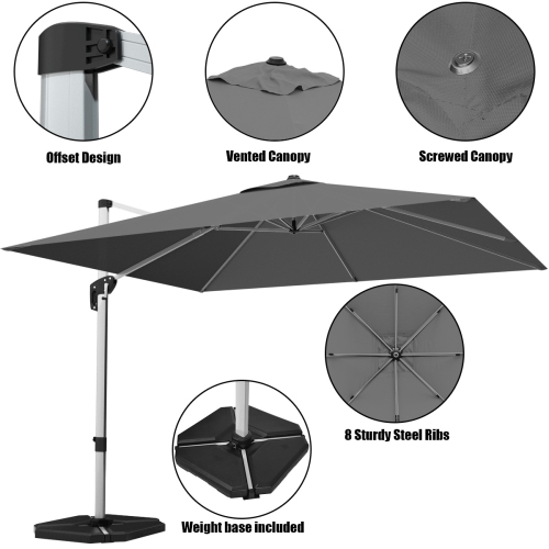 Parasol en porte-à-faux excentré de patio de 10ft pi avec base en aluminium inclinable à 360 degrés de Costway