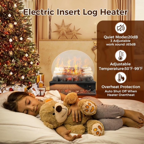 ZAFRO Electric Fireplace Log Heater, 750W/1500W Two Levels of Temperature, Simulating Real Sound, 5 Flame Brightness & Speed/Remote Control/Timer,