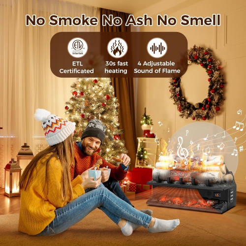 ZAFRO Electric Fireplace Log Heater, 750W/1500W Two Levels of Temperature, Simulating Real Sound, 5 Flame Brightness & Speed/Remote Control/Timer,
