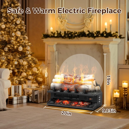 ZAFRO Electric Fireplace Log Heater, 750W/1500W Two Levels of Temperature, Simulating Real Sound, 5 Flame Brightness & Speed/Remote Control/Timer,