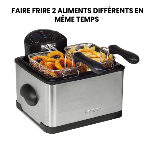 Friteuse et 3 paniers à frire 1700 W 4 L/17 tasses, couvercle avec fenêtre, filtres à graisse et odeurs