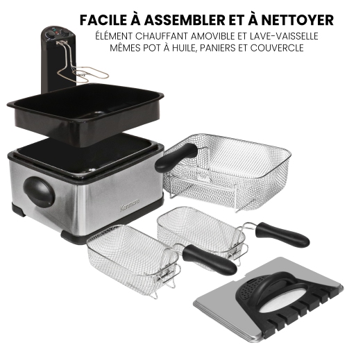 Friteuse et 3 paniers à frire 1700 W 4 L/17 tasses, couvercle avec fenêtre, filtres à graisse et odeurs