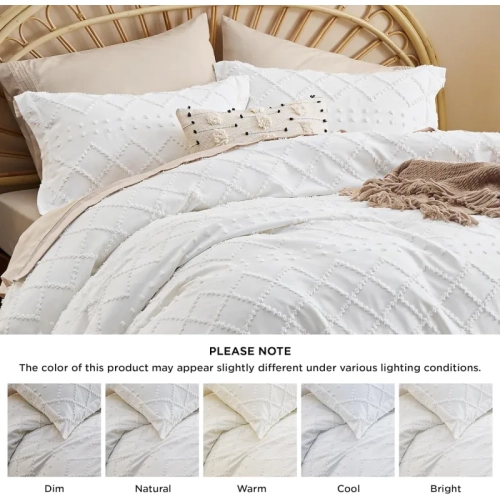 Boho Queen Duvet Cover Set - Embroidered Shabby Chic White Bedding, 3-Piece, All Seasons, 90x90