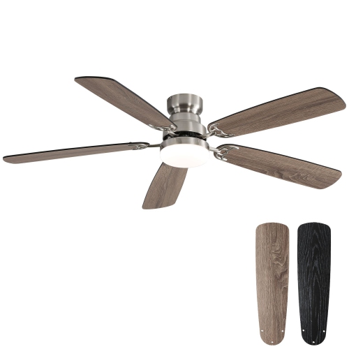 Sofucor 52" Modern Ceiling Fan with Light and Remote, 5 Blades Downrod and Flush Mount Ceiling Fan Nickle