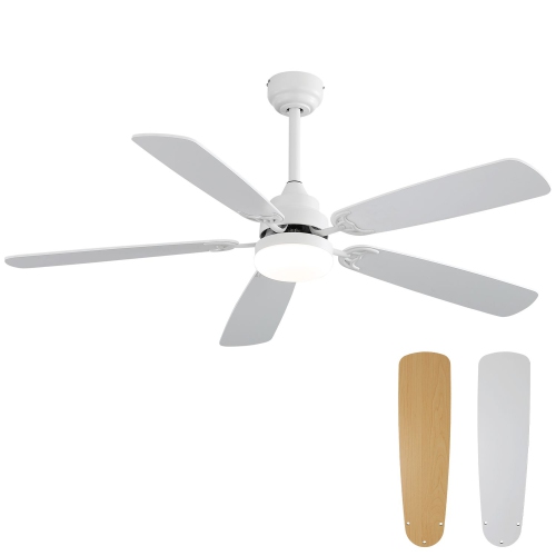 Sofucor 52" Modern Ceiling Fan with Light and Remote, 5 Blades Downrod and Flush Mount Ceiling Fan White