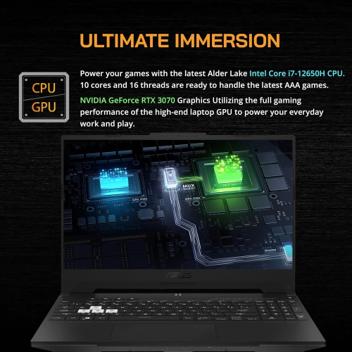 Refurbished - ASUS TUF Dash 15.6" FHD 144Hz Gaming Laptop, 12th Core i7-12650H, NVIDIA GeForce RTX 3070 8GB GDDR6, 1TB PCIe SSD, 16GB DDR5 RAM, Win
