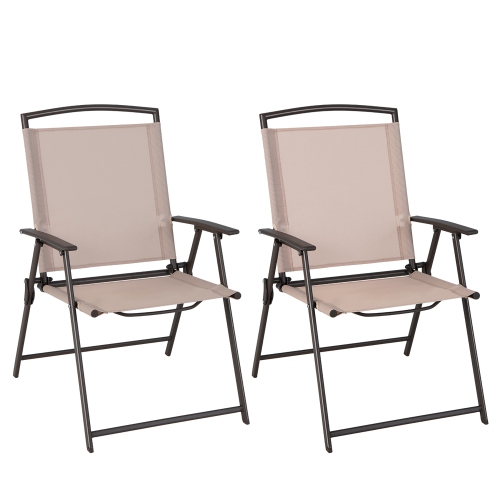 COSTWAY  2 PCs Patio Folding Sling Dining Chairs Armrests Steel Frame Outdoor