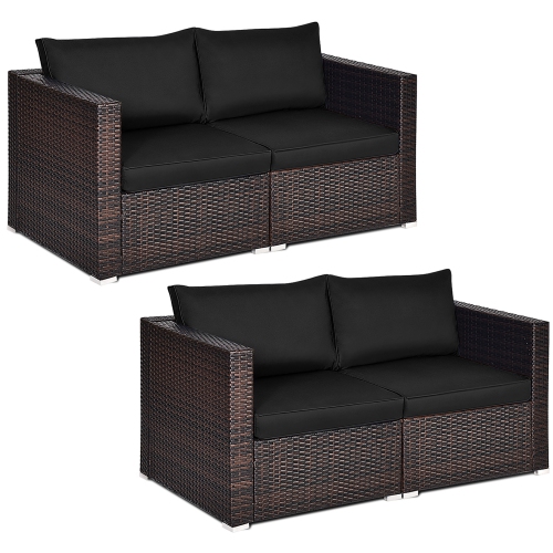 Costway 4PCS Patio Rattan Corner Sofa Sectional Furniture Set W/Cushion