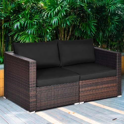 Costway 4PCS Patio Rattan Corner Sofa Sectional Furniture Set W/Cushion
